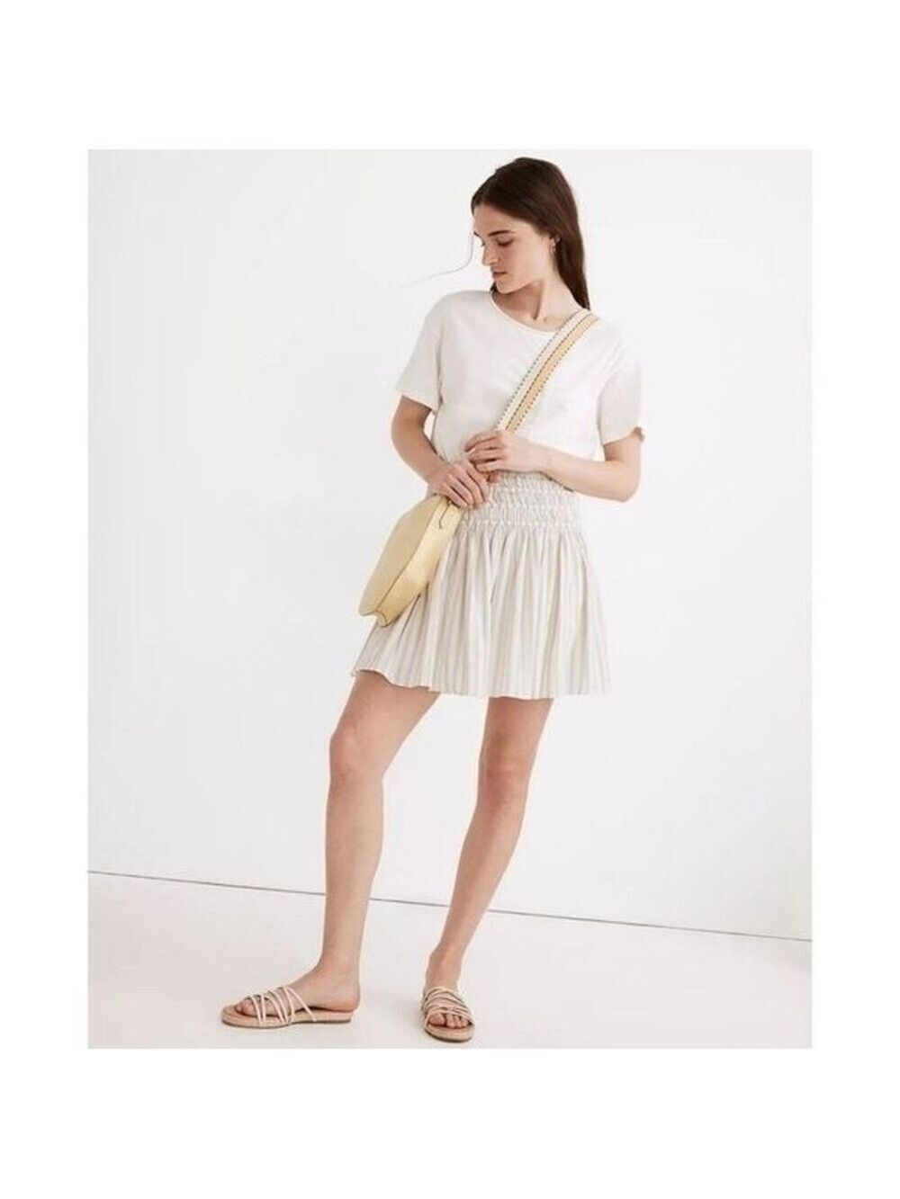 Madewell Smocked Pull-On Mini Skirt in Stripe. Size XXS